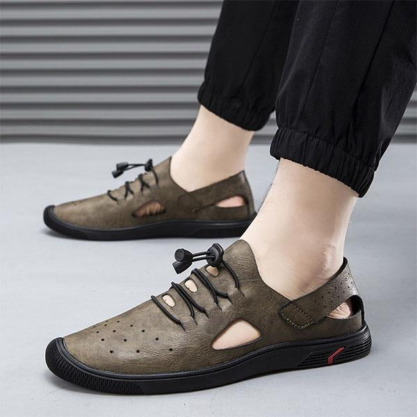 MEN'S SPORT SANDALS OUTDOOR HIKING LEATHER CLOSED TOE SANDALS ATHLETIC LIGHTWEIGHT SUMMER WALKING CASUAL SANDALS WATER SHOES 26237181YL