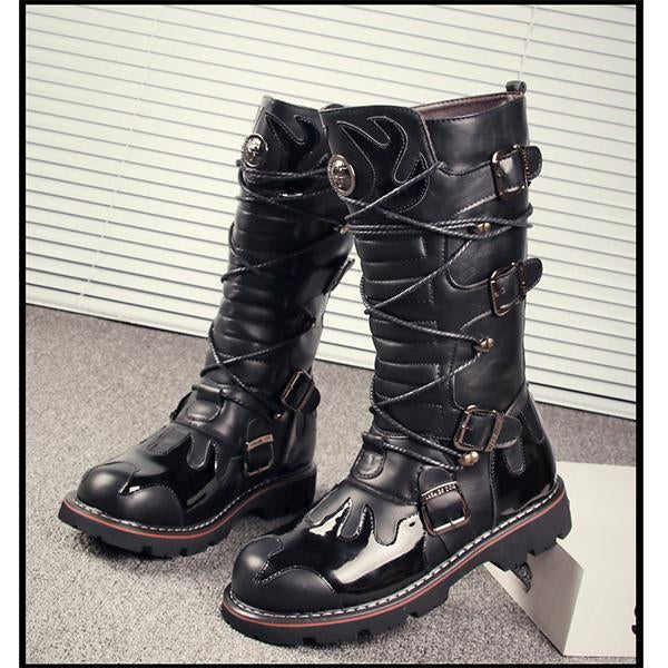 MEN'S ROUND TOE MOTORCYCLE METAL STYLE TIED BOOTS 56763646YL