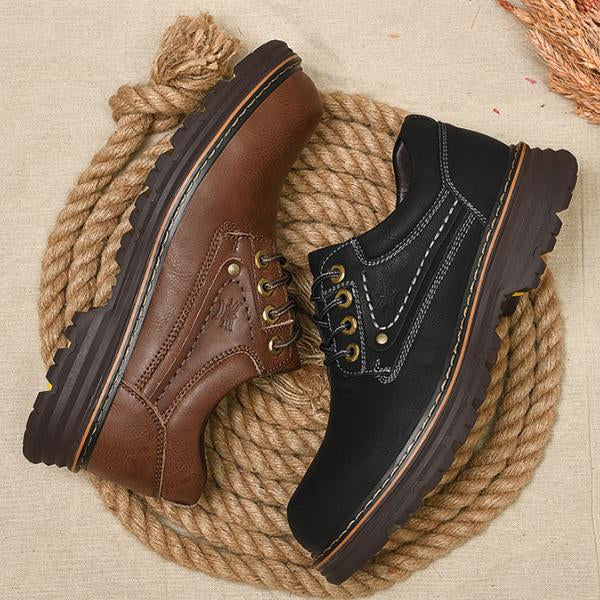 MEN'S RETRO TRENDY LACE-UP CASUAL WORK SHOES 13829634S