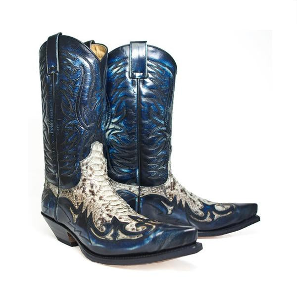 MEN'S EMBROIDERED SNAKE PRINT BLOCK HEEL WESTERN BOOTS 26509052S