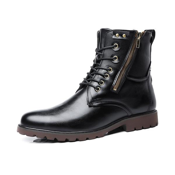 MEN'S STYLISH SIDE ZIPPER HIGH-TOP LACE-UP BOOTS 74537361S