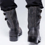 MEN'S RETRO BELT BUCKLE DECORATED LACE UP BOOTS 92575709S