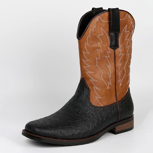 MEN'S COWBOY WESTERN BOOT DURABLE FASHIONABLE RETRO CLASSIC EMBROIDERED PULL ON SLIP RESISTANT BOOTS 09492531YL