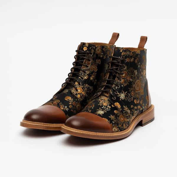 MEN'S FASHION FLORAL PATCHWORK LACE-UP FRONT BOOTS 95889082S