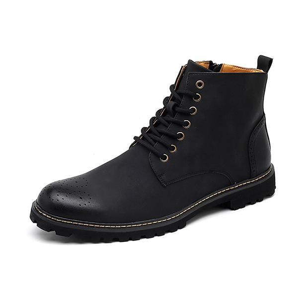 MEN'S SOLID COLOR RETRO LACE UP LEATHER BOOTS 05230372YL