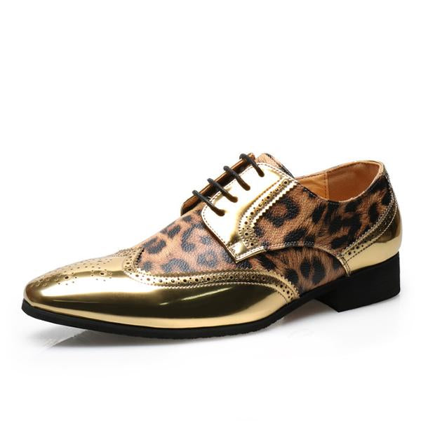 MEN'S CHRISTMAS LEOPARD PRINT LACE UP LEATHER SHOES 99317489YL