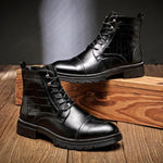 MEN'S VINTAGE STONE PATTERN LACE-UP BOOTS 90316758S