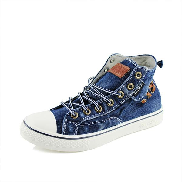 MEN'S CASUAL WASHED DENIM HIGH-TOP CANVAS SHOES 72208681S