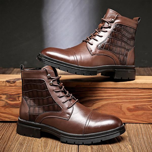 MEN'S VINTAGE STONE PATTERN LACE-UP BOOTS 90316758S