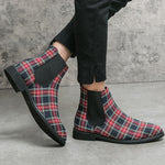 MEN'S RETRO BUSINESS CHECKERED CHELSEA BOOTS 57453227S