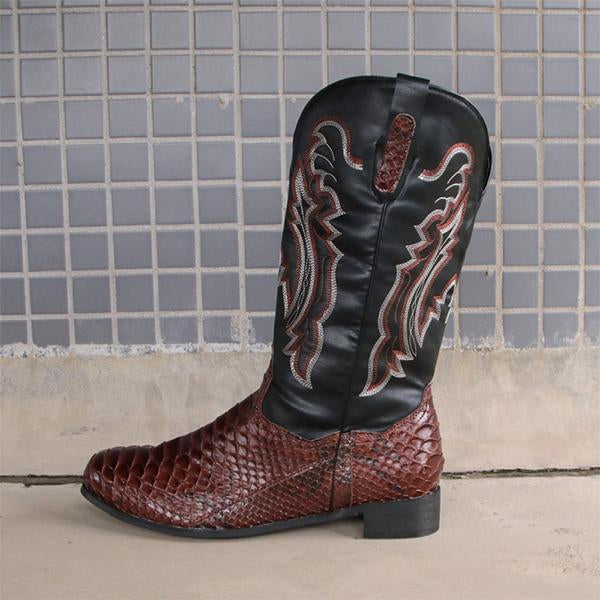 MEN'S RETRO SQUARE MOTORCYCLE LEATHER BOOTS 30940180YL