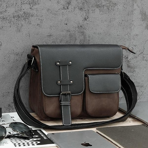 MEN'S MATTE LEATHER MULTI-POCKET MESSENGER BAG 06591414S