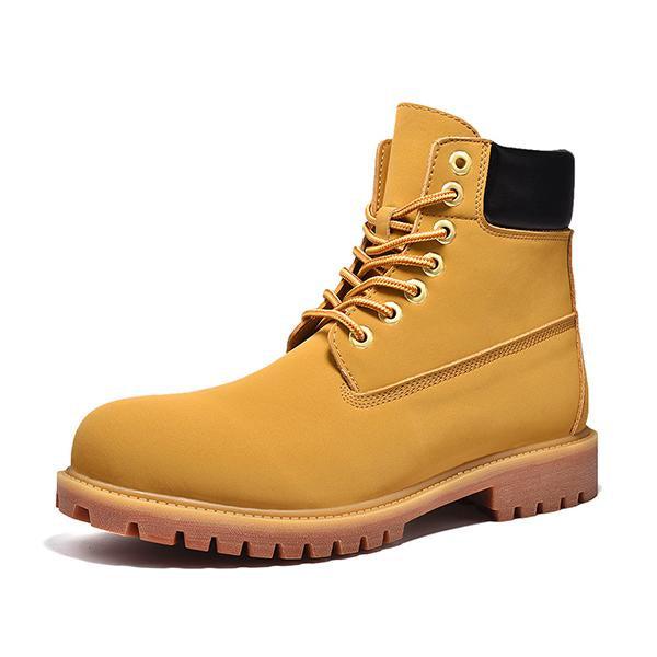 MEN'S YELLOW CASUAL ROUND TOE LACE UP BOOTS 73028877YL