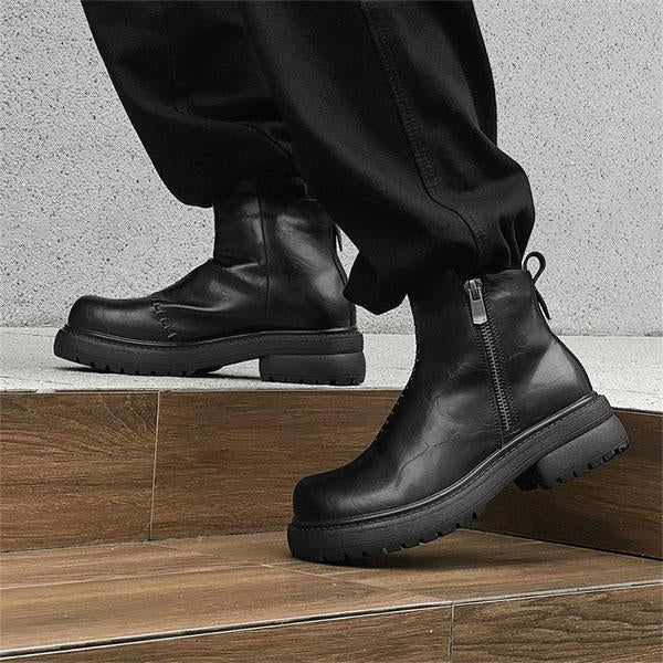 MEN'S ROUND TOE RETRO SIDE ZIPPER ANKLE BOOTS 52333835YL