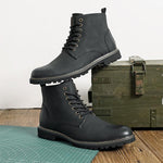 MEN'S SOLID COLOR RETRO LACE UP LEATHER BOOTS 05230372YL