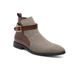 MEN'S PATCHWORK COLOR CONTRASTING BUCKLE DESIGN CHELSEA BOOTS 92571100YL