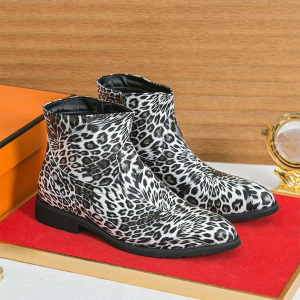 MEN'S STYLISH LEOPARD PRINT ZIPPERED CHELSEA BOOTS 67315960S