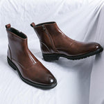 MEN'S SOLID COLOR POINTED SIDE ZIPPER LEATHER BOOTS 24803515YL