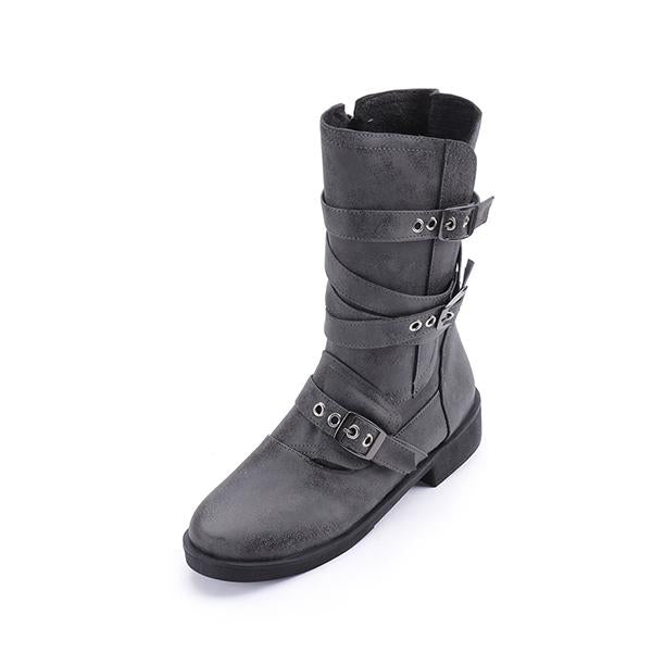 MEN'S CASUAL FLAT SIDE ZIPPER BELT BUCKLE MID-CALF BOOTS 51765090S