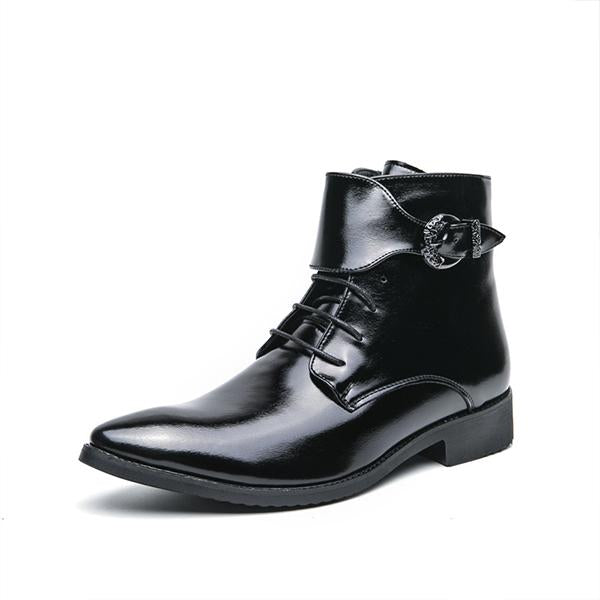 MEN'S CASUAL BELT BUCKLE POINTED TOE LACE UP BOOTS 28161428S