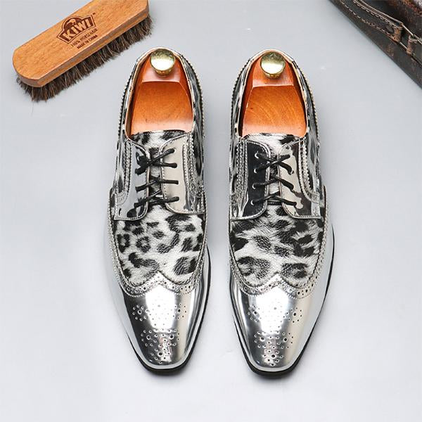 MEN'S CHRISTMAS LEOPARD PRINT LACE UP LEATHER SHOES 99317489YL