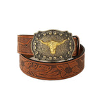 MEN'S VINTAGE EMBOSSED BULL HEAD METAL BELT 79605569S