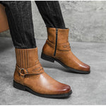 MEN'S RETRO SQUARE TOE SIDE ZIPPER ANKLE BOOTS 52076502YL