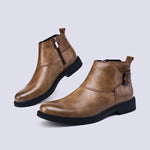 MEN'S SOLID COLOR BUCKLE ADJUSTABLE CASUAL LEATHER BOOTS 13699615YL