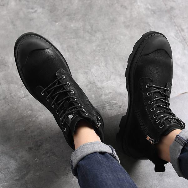 MEN'S RETRO BLACK CASUAL LACE-UP WORK ANKLE BOOTS 55601960S