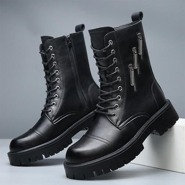 MEN'S BLACK ZIPPER DESIGN BIKER BOOTS 50198042YL