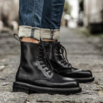 MEN'S STYLISH BLACK EIGHT-HOLE LACE-UP MOTORCYCLE BOOTS 25108579S