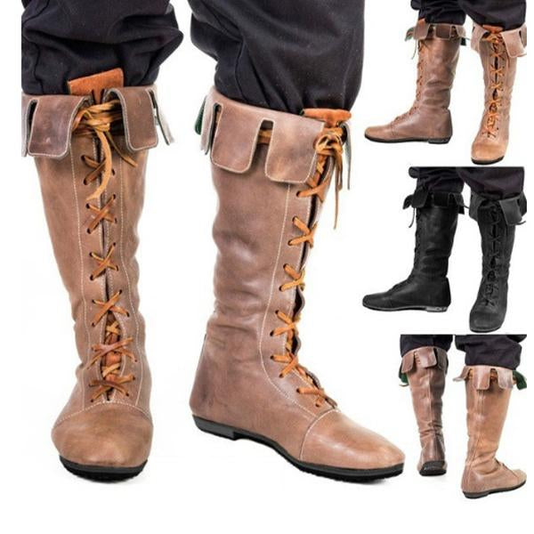 MEN'S RETRO MEDIEVAL LACE-UP CUFFED BOOTS 45332290S