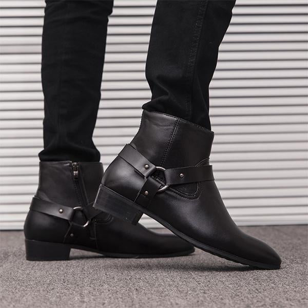 MEN'S SOLID COLOR POINTED SIDE ZIPPER CASUAL BOOTS 03888463YL