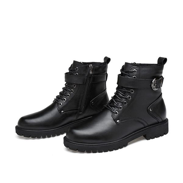 MEN'S ROUND TOE LACE UP SIDE ZIPPER BOOTS 02203869YL