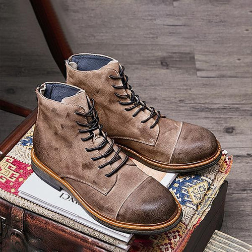 MEN'S RETRO CASUAL ROUND TOE LACE-UP BOOTS 62904948S