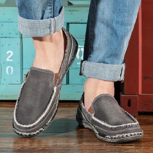 MEN'S CASUAL DISTRESSED SLIP-ON CANVAS SHOES 37404984S