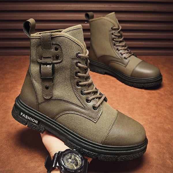 MEN'S CASUAL BELT BUCKLE HIGH TOP LACE-UP BOOTS 37844371S