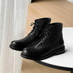 MEN'S PURE BLACK BUSINESS LACE UP LEATHER BOOTS 60661596YL