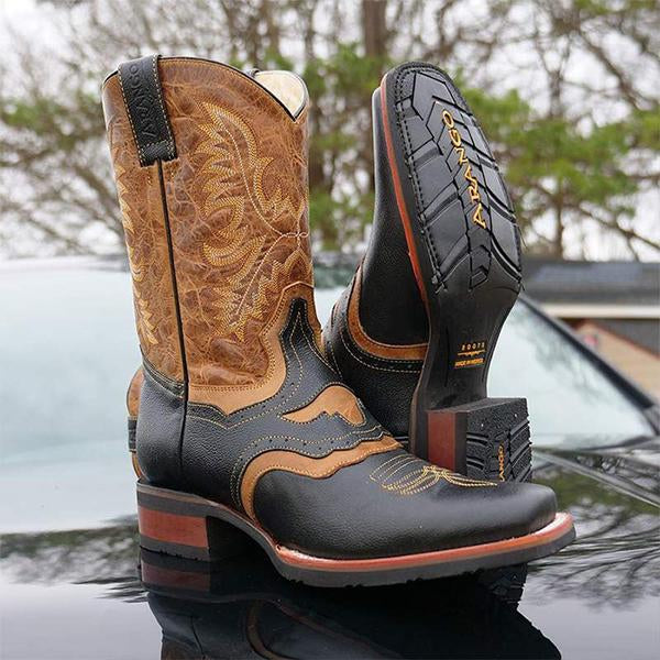 MEN'S ROMAN SQUARE TOE STITCHING RETRO WESTERN BOOTS 67072837S