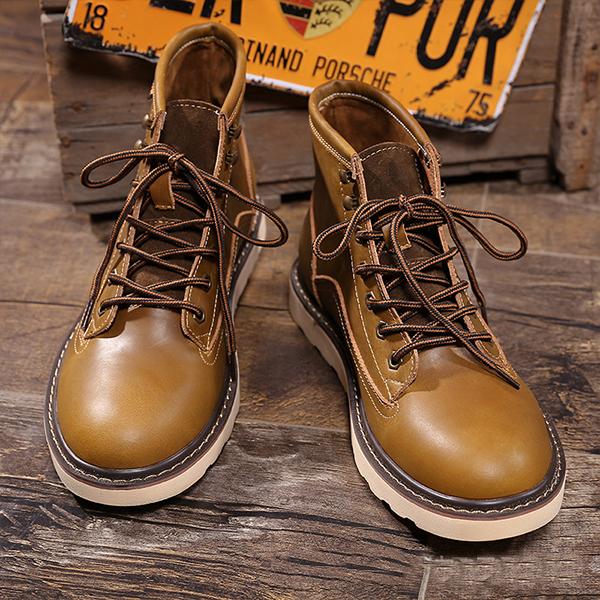 MEN'S RETRO LACE-UP THICK SOLE WORK STYLE BOOTS 86679249S