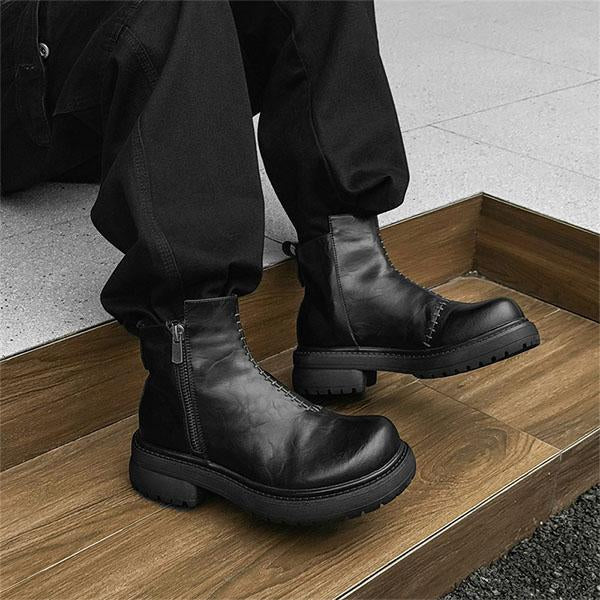 MEN'S ROUND TOE RETRO SIDE ZIPPER ANKLE BOOTS 52333835YL