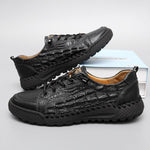 MEN'S HAND-STITCHED SOFT-SOLED CROCODILE-PRINT CASUAL SHOES 03621393S