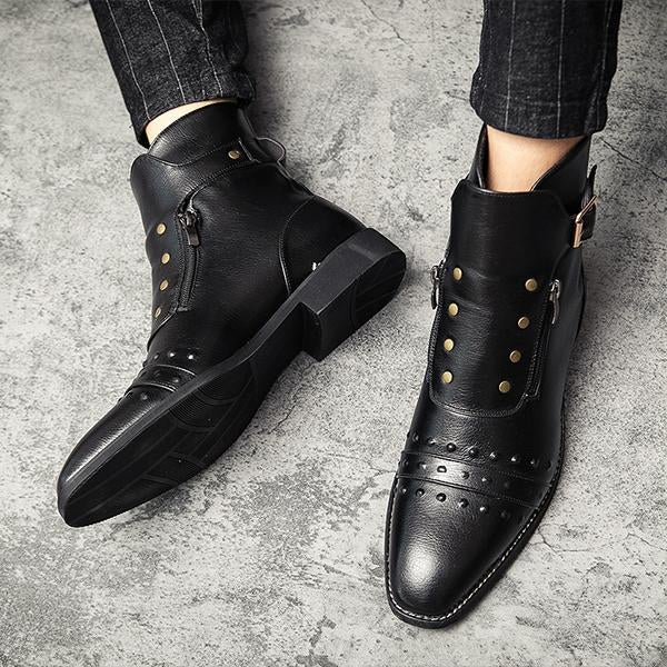 MEN'S STYLISH RIVET POINTED TOE CASUAL RETRO ANKLE BOOTS 38395405S