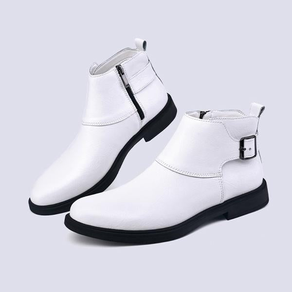 MEN'S SOLID COLOR BUCKLE ADJUSTABLE CASUAL LEATHER BOOTS 13699615YL