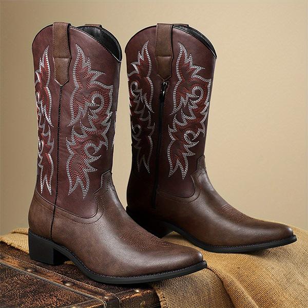 MEN'S RETRO EMBROIDERED COLOR CONTRASTING COWBOY BOOTS 02604286YL