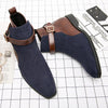 MEN'S PATCHWORK COLOR CONTRASTING BUCKLE DESIGN CHELSEA BOOTS 92571100YL