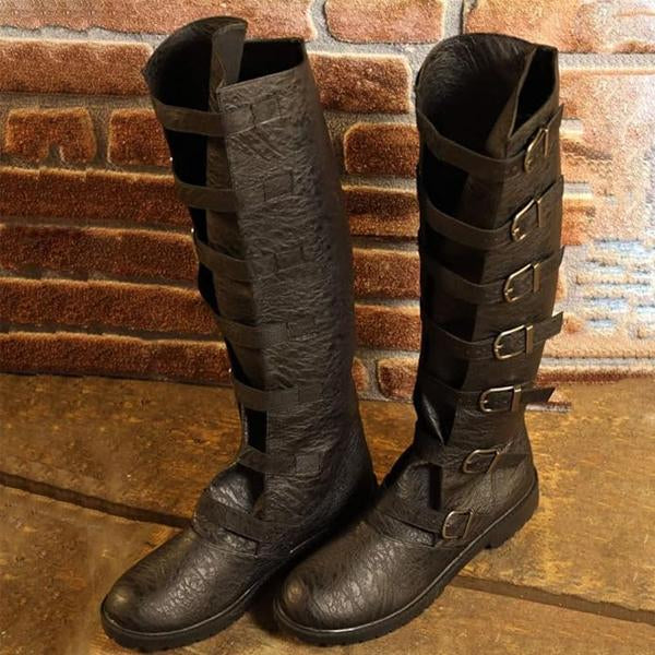 MEN'S RETRO MOTORCYCLE MULTI-LAYER BUCKLE FLAT BOOTS 45465430S