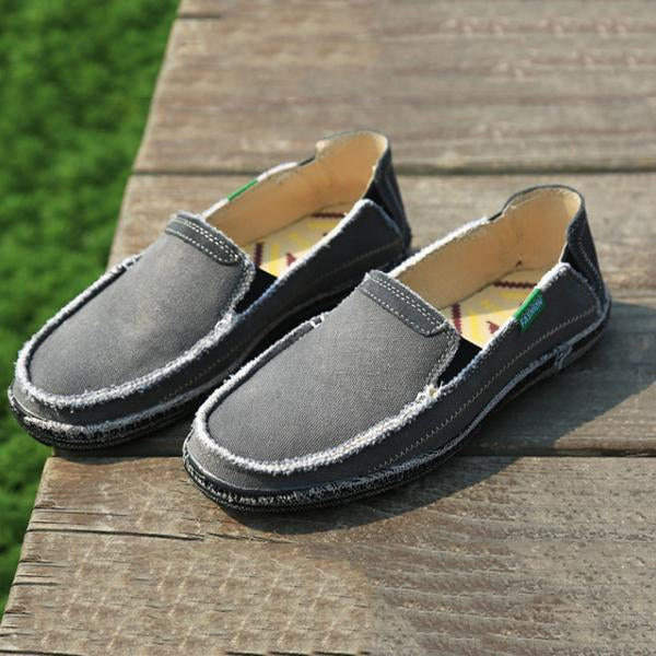 MEN'S RETRO LOAFERS RUBBER-SOLED CANVAS SHOES 27530787S