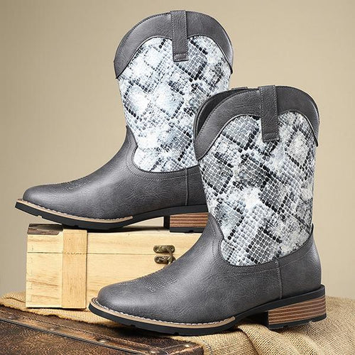 MEN'S RETRO SNAKE PRINT MID-CALF WESTERN BOOTS 84488280S