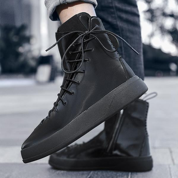 MEN'S CASUAL SHINY HIGH-TOP THICK-SOLED LACE-UP BOOTS 98144821S